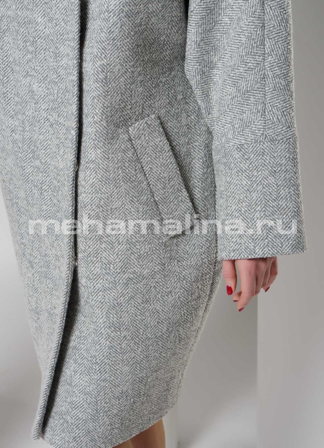 Серое пальто на кнопках, фасон - баллон модель № 11438 универмаг малина