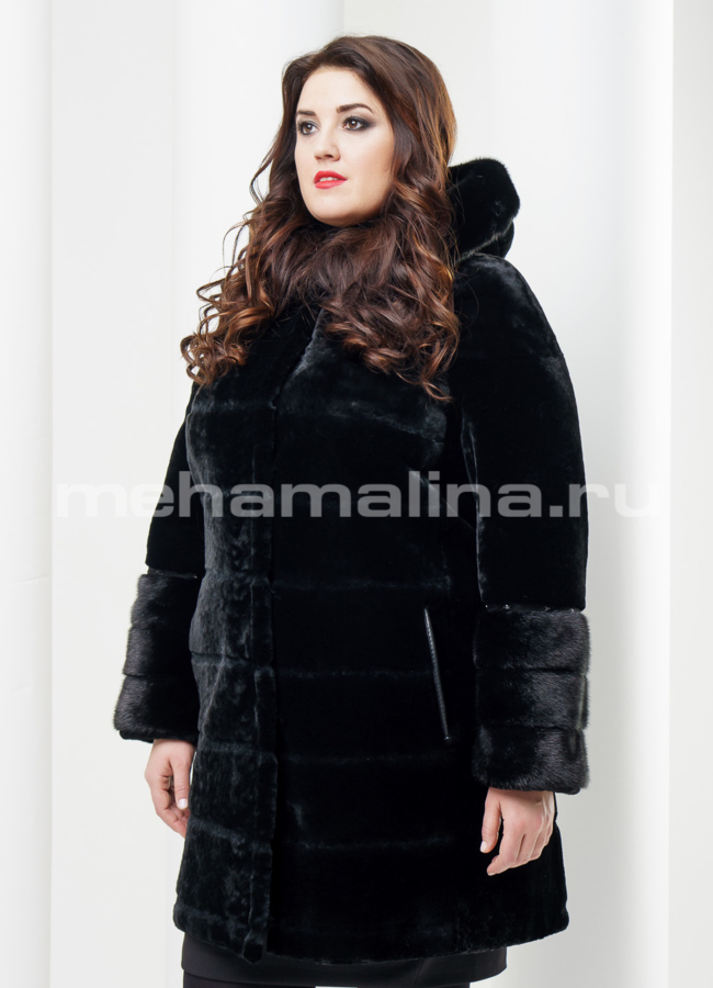 Шуба из мутона модель № S-385 меха малина