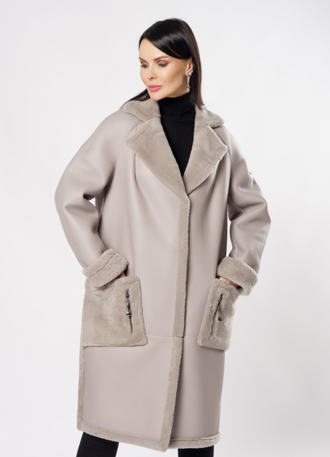 Светлая дубленка с английским воротником модель № 10294 универмаг малина