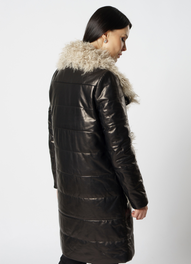 Полупальто женское из натуральной кожи черного цвета модель № 18236 в кредит