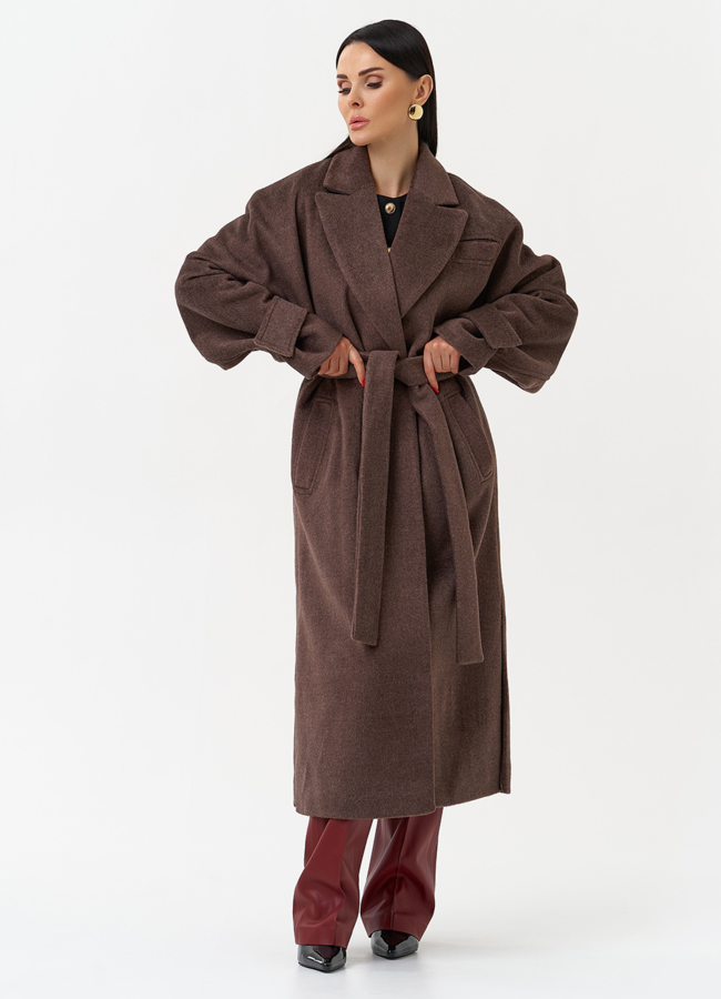 Длинное женское пальто с английским воротником модель № 30201 в кредит