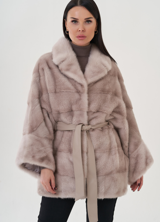 Шуба из норки с английским воротником  модель № 81807 меха малина