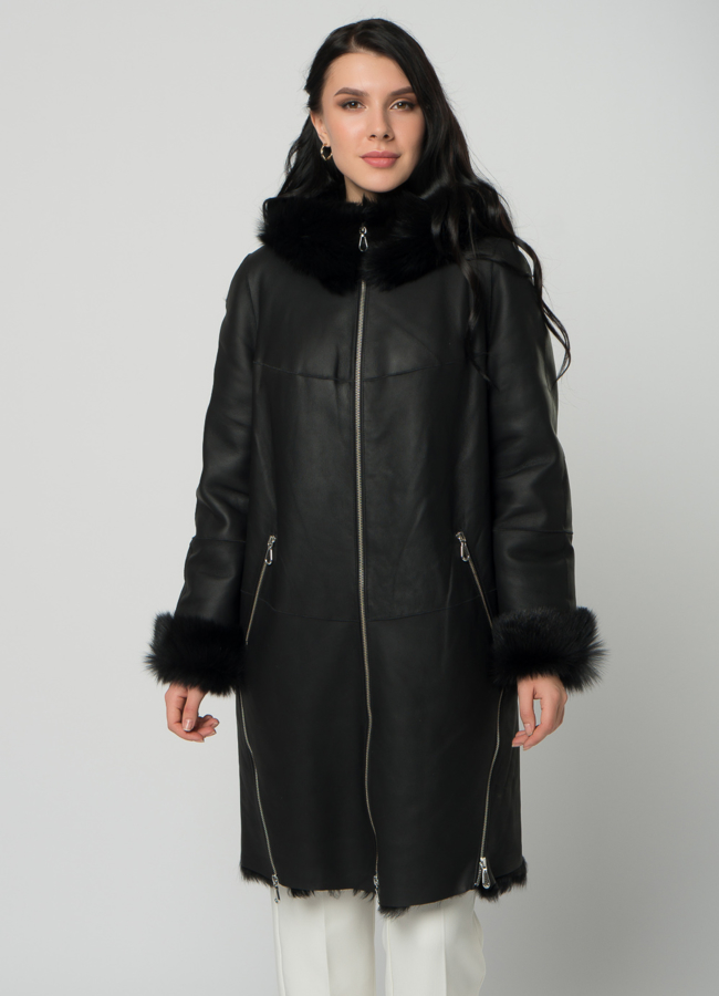 Дубленка натуральная с отделкой из тосканы модель № 22156 универмаг малина