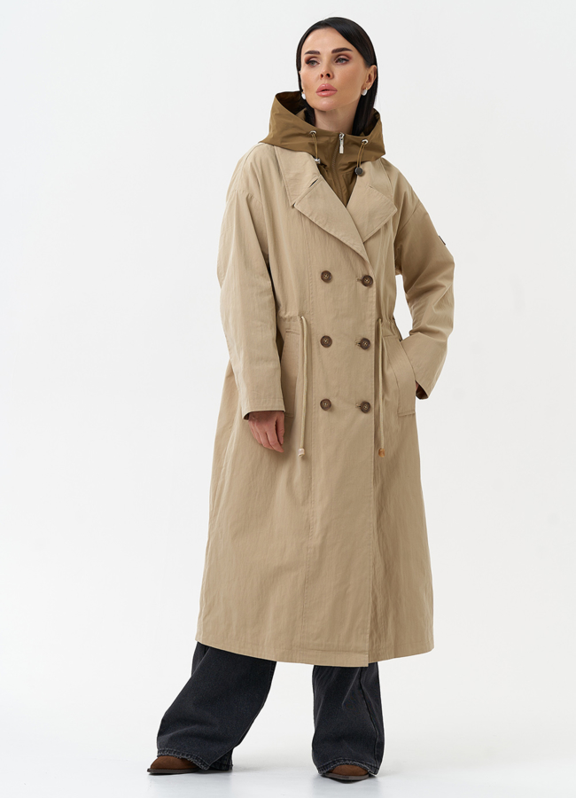 Длинный плащ парка с капюшоном модель № 30037 меха малина