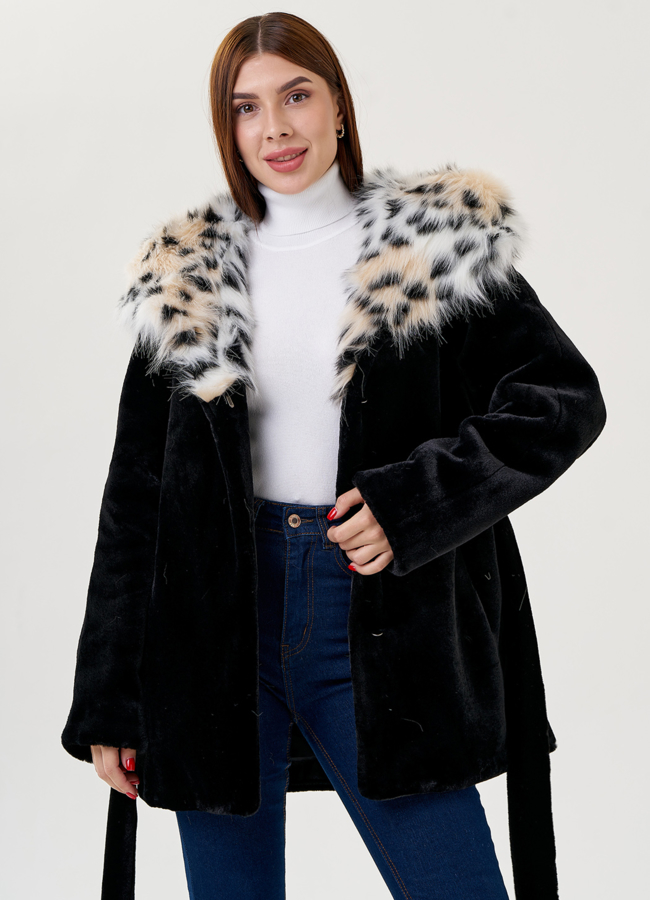 Женское полупальто из искусственного меха с капюшоном  модель № 23616 универмаг малина