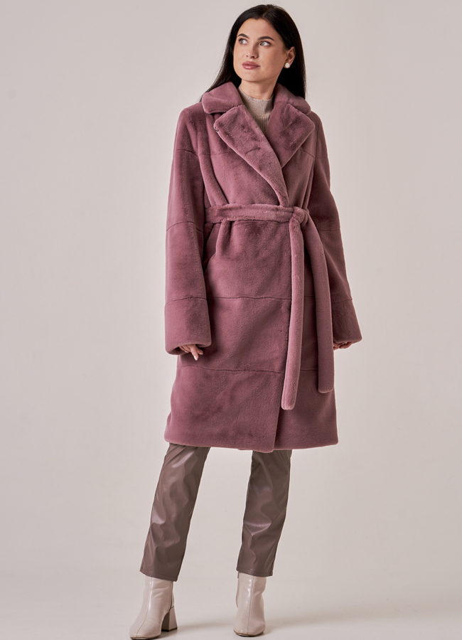 Шуба из искусственного меха розового цвета модель № 933 меха малина