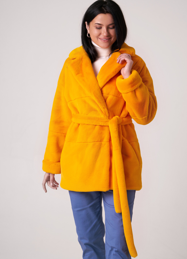 Шуба из искусственного меха с английским воротником модель № 17840 в рассрочку