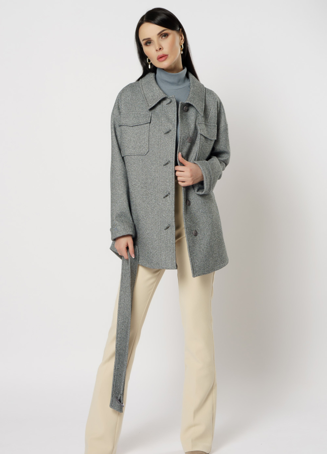 Женское пальто-рубашка серого цвета модель № 20762 универмаг малина