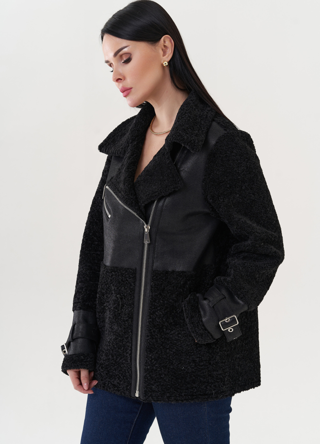 Комбинированная эко дубленка модель № 26734 в кредит