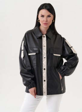 Куртка-рубашка из эко кожи с контрастными вставками