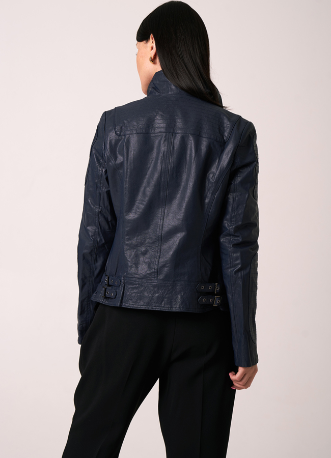 Куртка из натуральной кожи синего цвета модель № 5244-1 в кредит