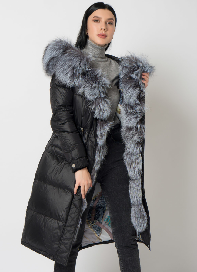 Парка - пуховик с мехом чернобурки модель № 75732 универмаг малина