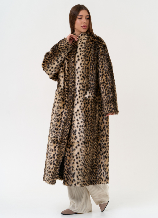 Женская шуба из эко меха с анималистическим принтом модель № 31528 меха малина Женская шуба из эко меха с анималистическим принтом модель № 31528 меха малина