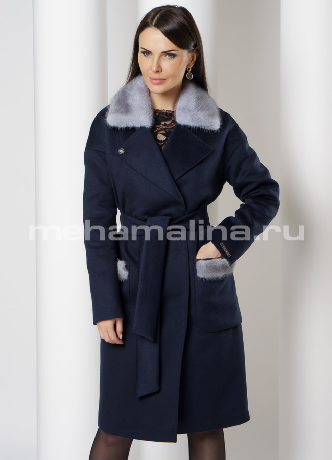 Зимнее утепленное пальто с отделкой из норки модель № 030 универмаг малина