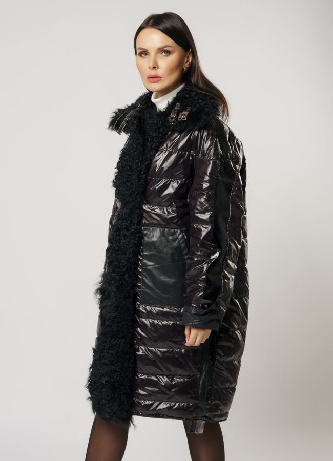 Пуховик двусторонний на пуговицах с английским воротником  модель № 237 универмаг малина