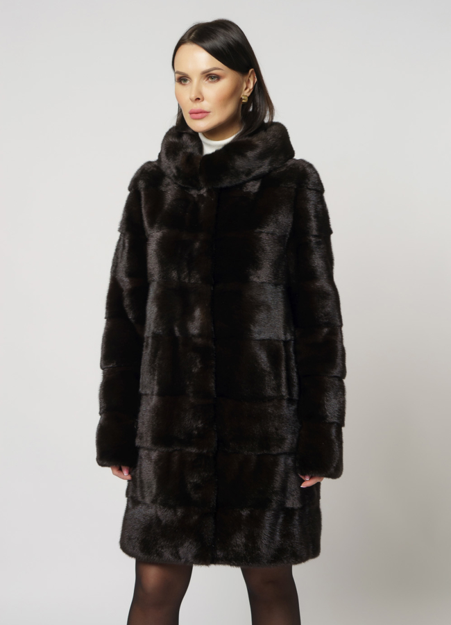 Норковая шуба трансформер в цвете махагон модель № 2105 меха малина