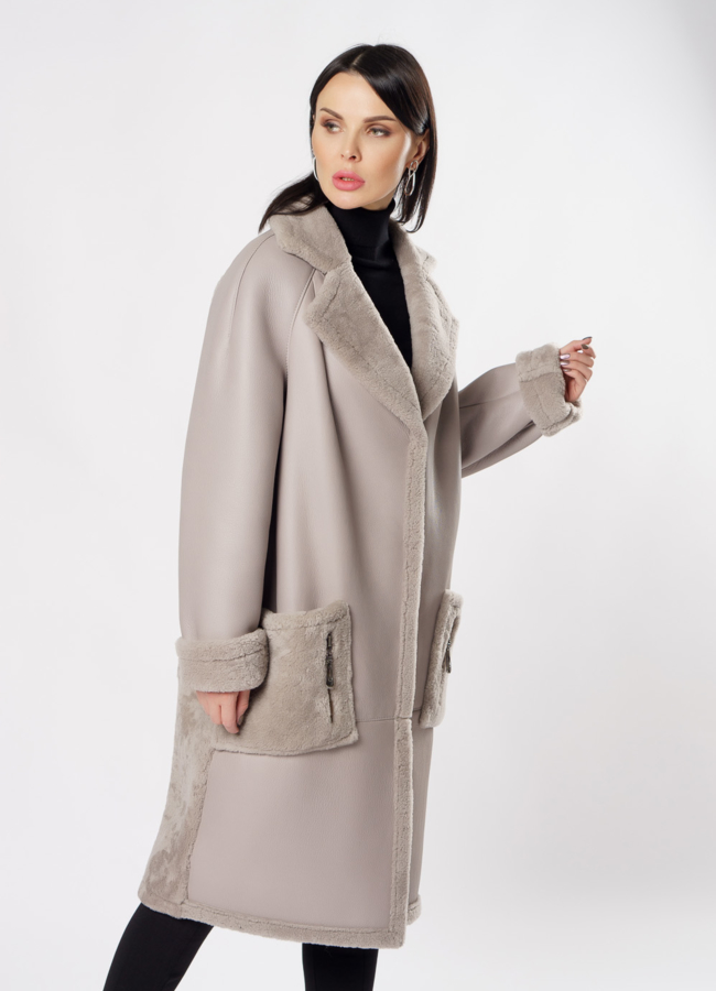 Светлая дубленка с английским воротником модель № 10294 универмаг малина