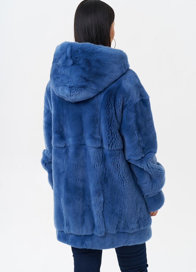 фото Шуба из меха кролика с капюшоном модель № 29402