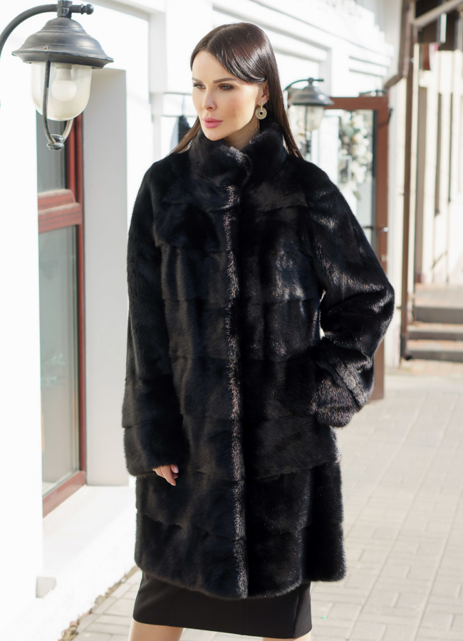 фото Норковая шуба со стойкой модель № 1045