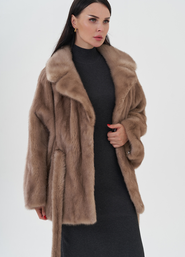Шуба из норки под пояс модель № 24821 универмаг малина