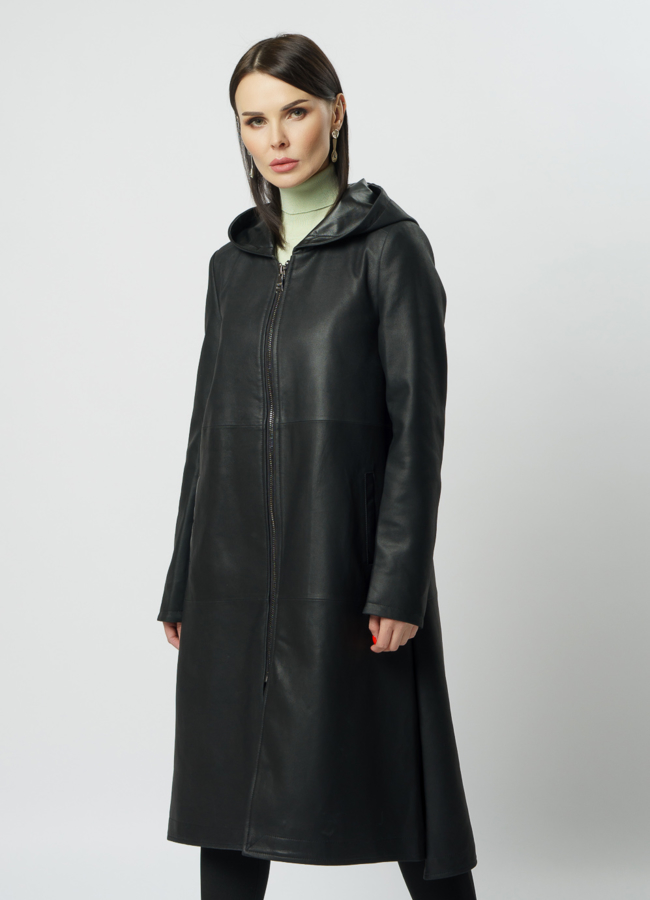 Пальто с капюшоном из натуральной кожи  модель № 10711 универмаг малина