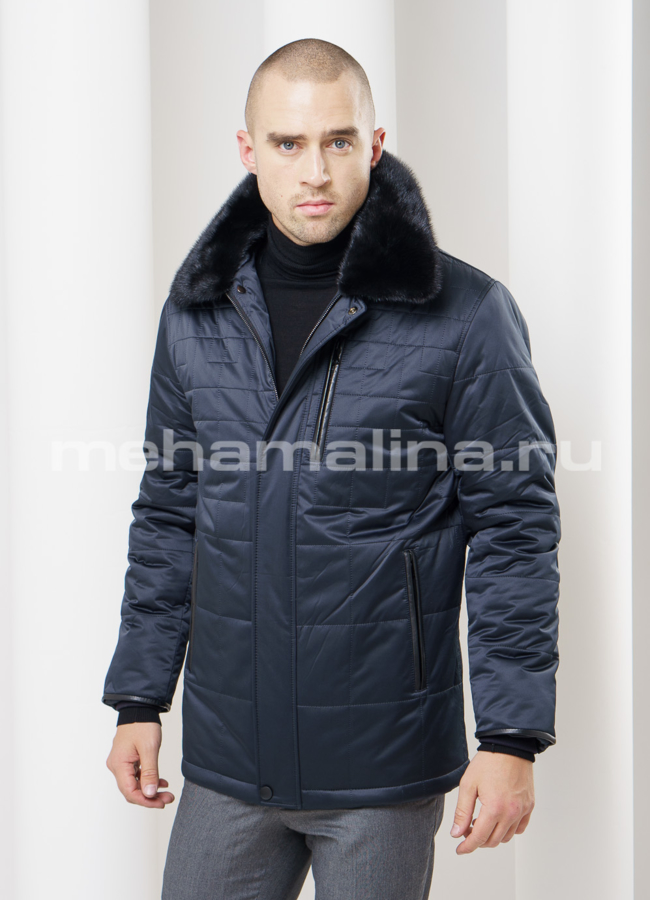 Куртка синего цвета, на молнии модель № КМ-9 меха малина