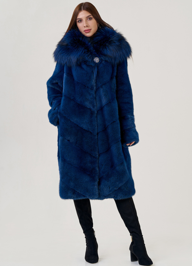 фото Шуба из норки синего цвета модель № 77068