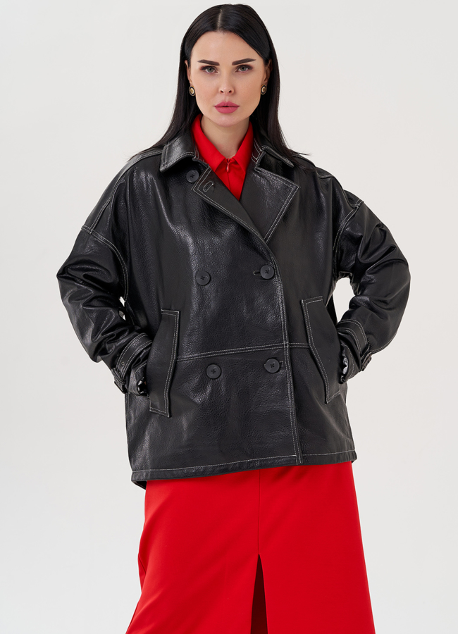 Куртка из натуральной кожи с двубортной застежкой модель № 24092 универмаг малина