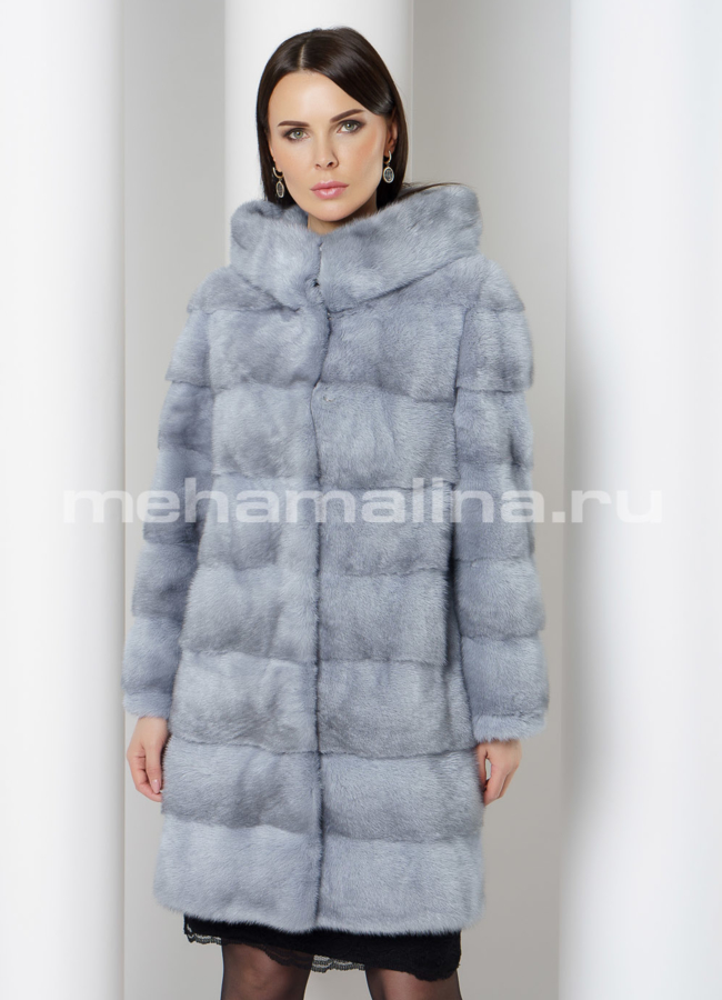Норковая шуба поперечная, трансформер  модель № S-759 меха малина