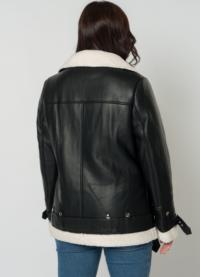 Дубленка пилот из эко кожи в черном цвете модель № 18284 в рассрочку