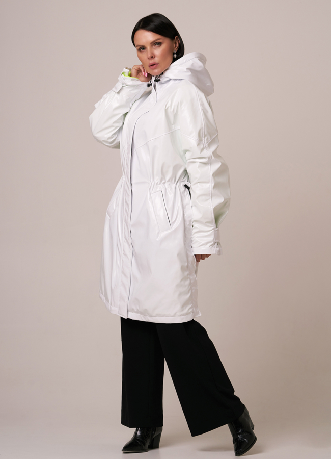 Плащ женский с капюшоном модель № 110 меха малина