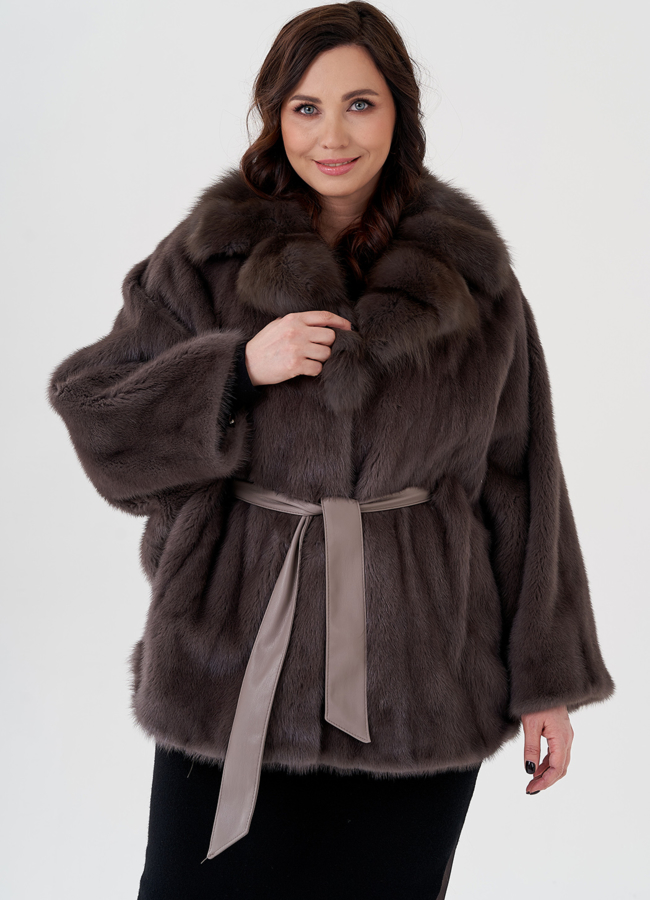 Укороченная шуба из норки под пояс модель № 23979 универмаг малина