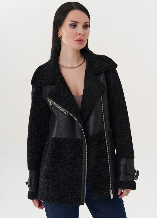 Комбинированная эко дубленка модель № 26734 в рассрочку