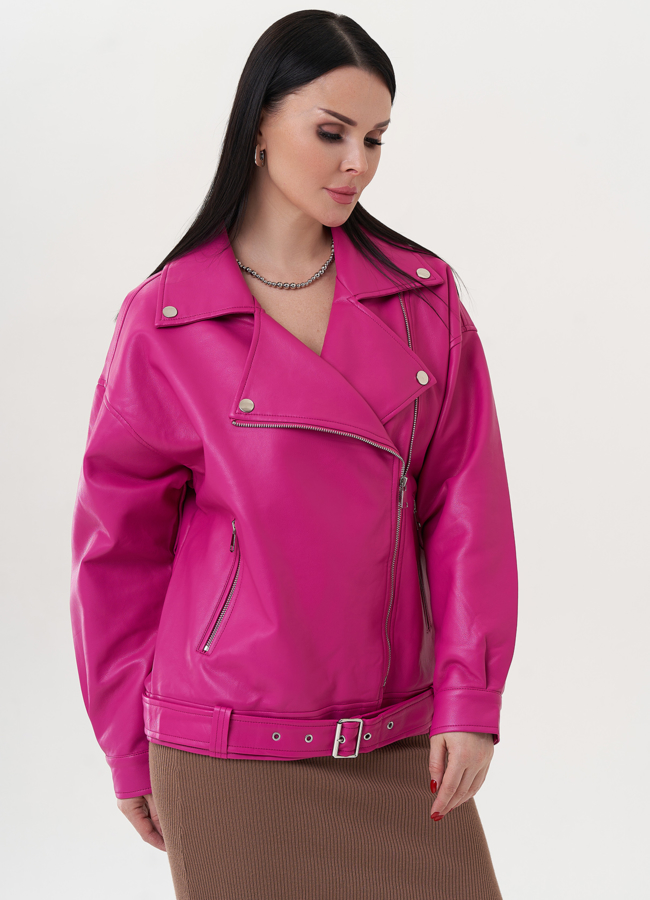 Куртка розового цвета из эко кожи модель № 26788 в кредит