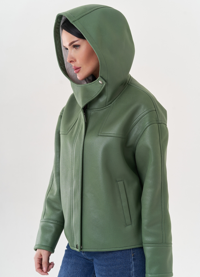 Дубленка из эко замши с капюшоном модель № 26864 универмаг малина