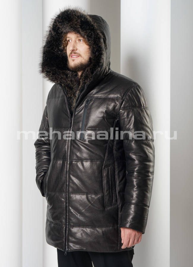 Удлиненный пуховик на молнии с капюшоном модель № ПМ-107 универмаг малина