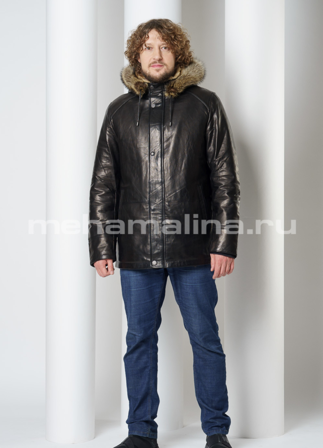 Дубленка из натуральной кожи на волке с капюшоном модель № DM-131 универмаг малина