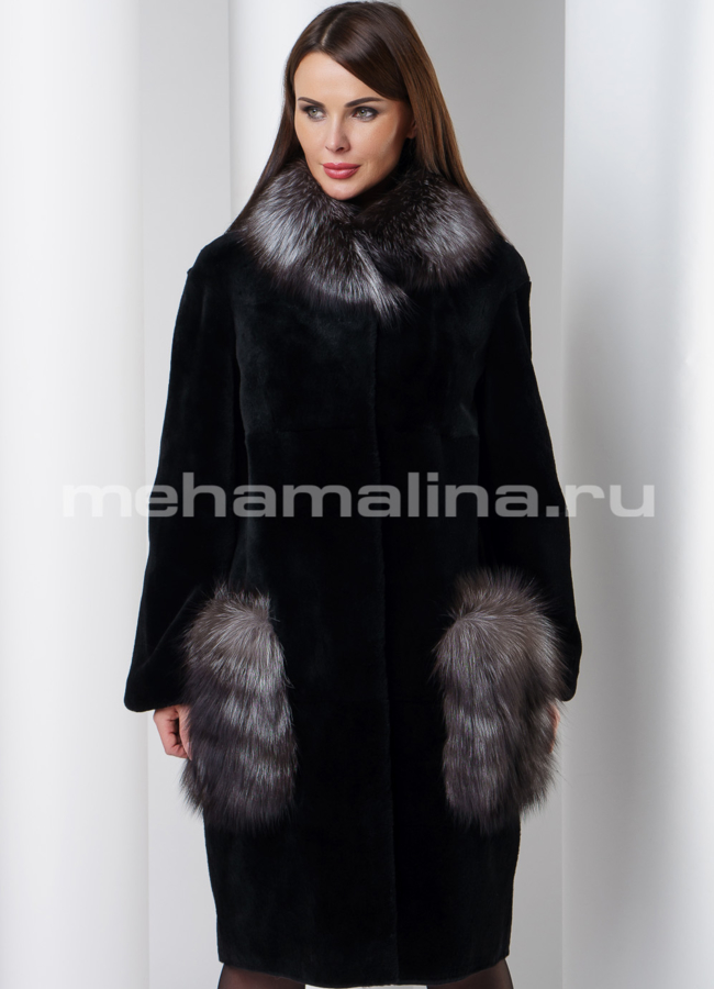 Шуба из меха нутрии модель № S-544 меха малина