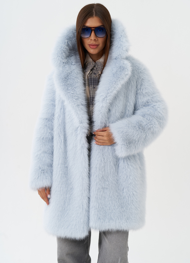 Шуба из эко меха под песца с английским воротником модель № 28681 меха малина