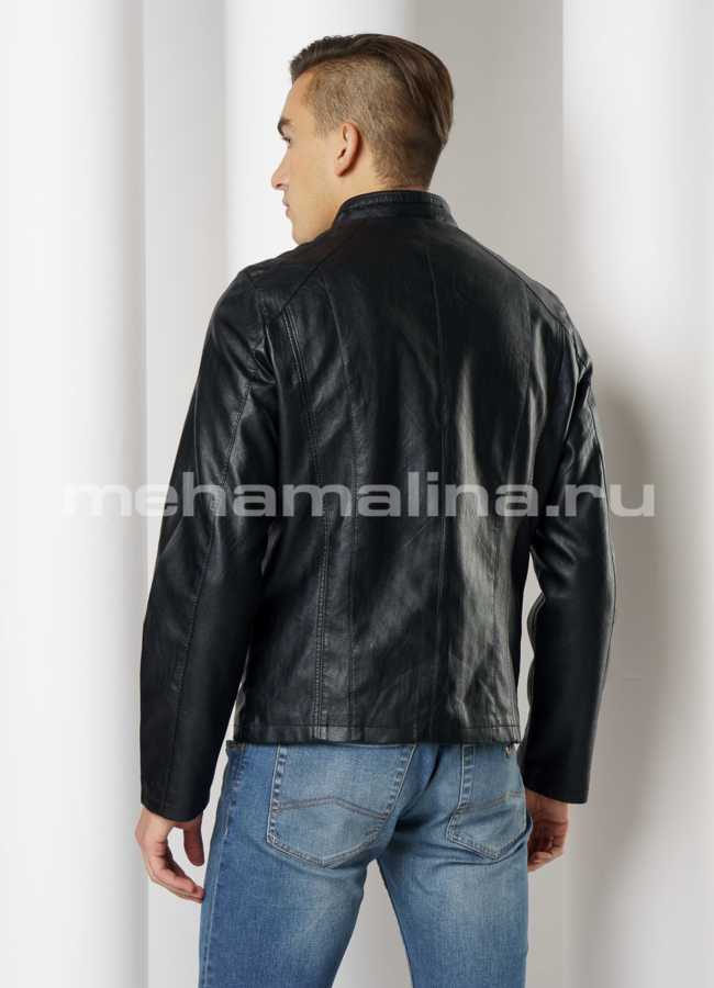 Куртка из эко кожи черного цвета на молнии модель № 618 в кредит