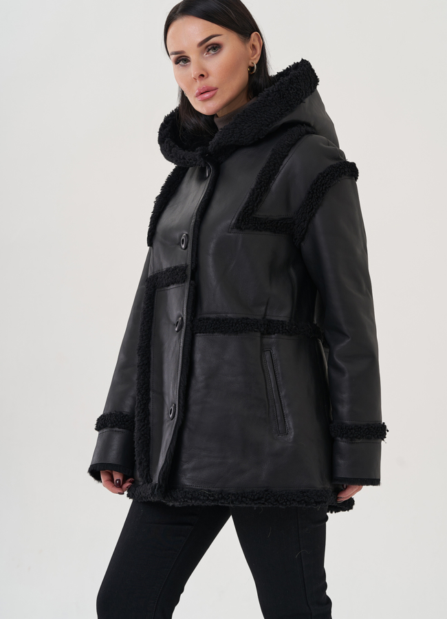 Женская дубленка с капюшоном  модель № 26043 в рассрочку