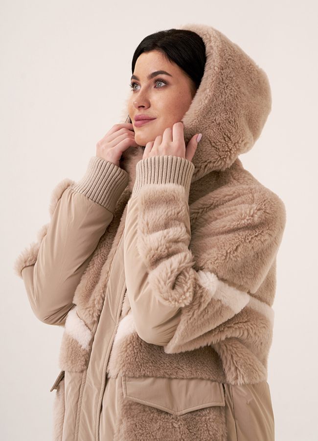 Комбинированный пуховик с шерстью модель № 18199 в кредит