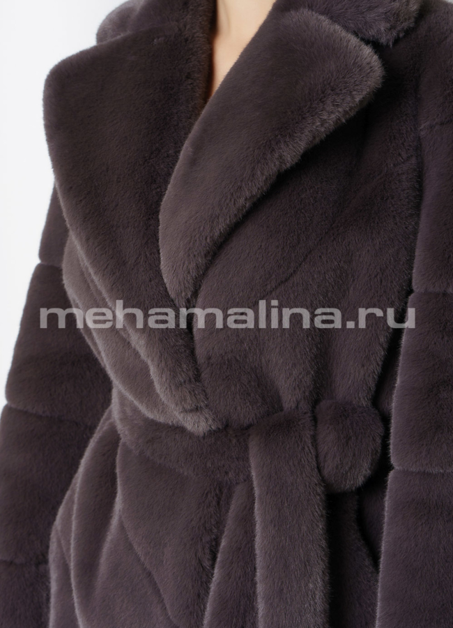 Шуба из искусственного меха серого цвета модель № М8888-С в рассрочку