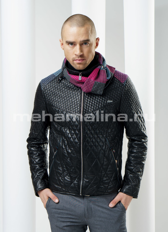 Куртка кожаная с вшитым шарфом модель № KP-78 в кредит