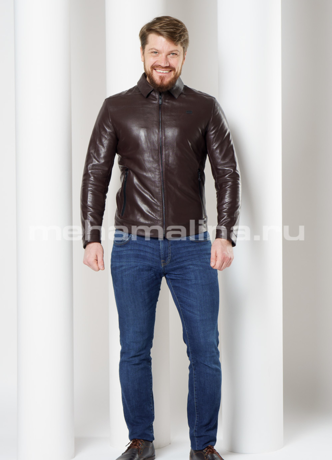 Куртка из натуральной кожи с отложным воротником модель № 8057 в кредит