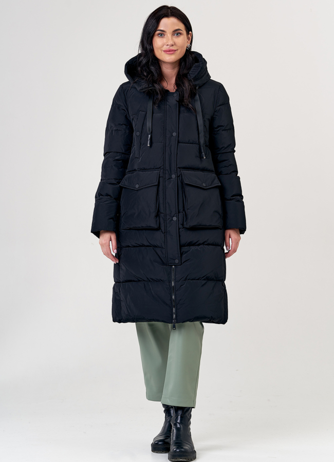 фото Женский пуховик прямого кроя в черном цвете модель № 3579