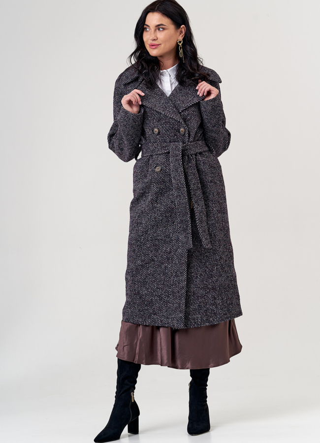 Женское двубортное пальто с поясом модель № 21342 универмаг малина