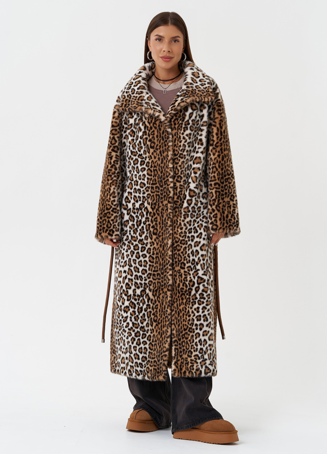 Пальто из эко меха с анималистичным принтом модель № 28554 универмаг малина