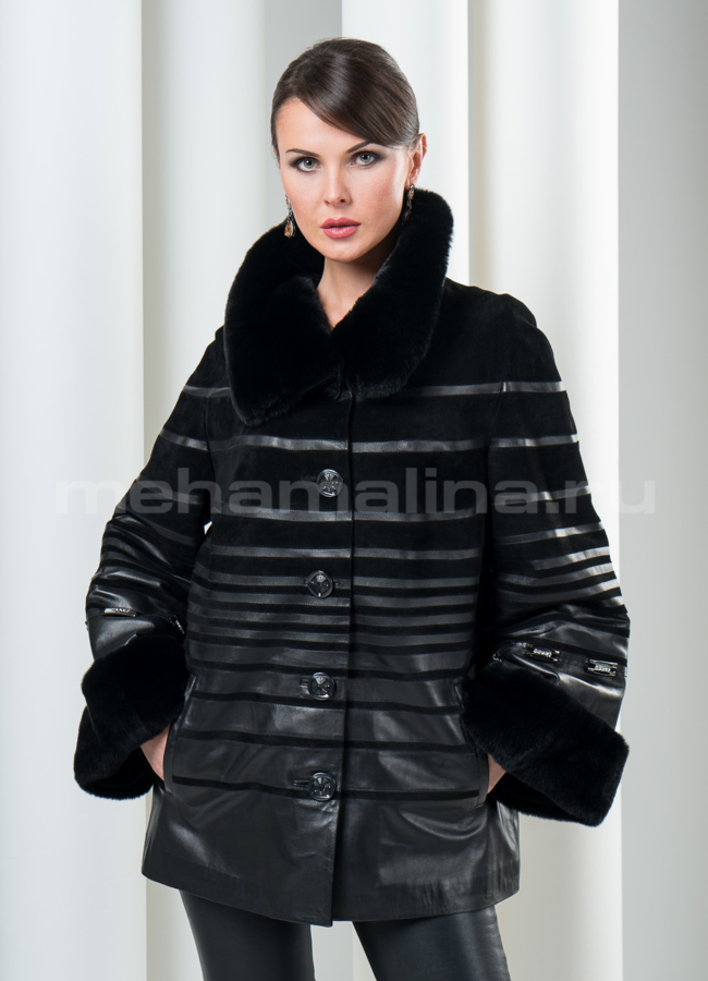 фото Кожаная куртка на пуговицах модель № K-170