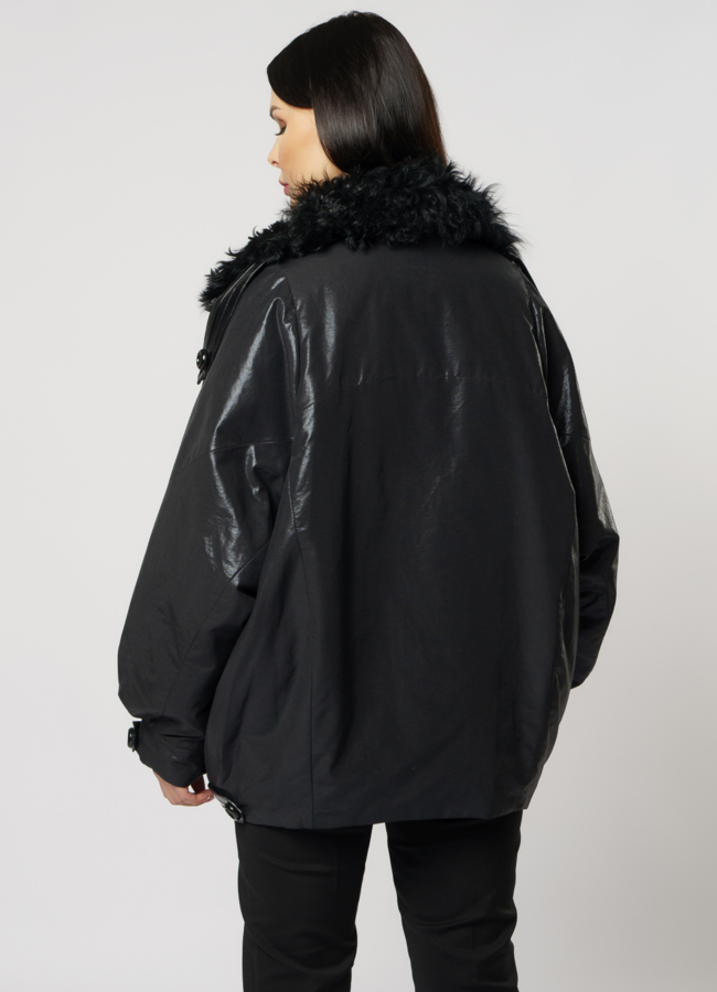 Женский пуховик двусторонний на пуговицах с английским воротником модель № 156 в кредит